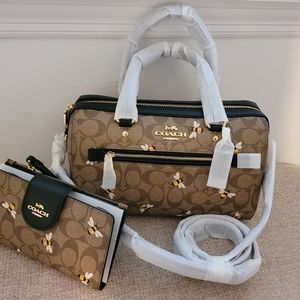 Coach Rowan Satchel In Signature Canvas With Bee Print